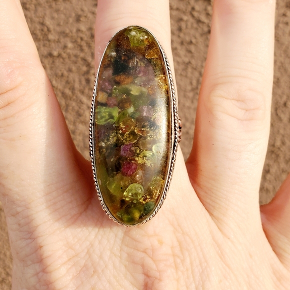 New Huge Natural Watermelon Tourmaline 925 Silver Statement Ring. - Picture 4 of 10